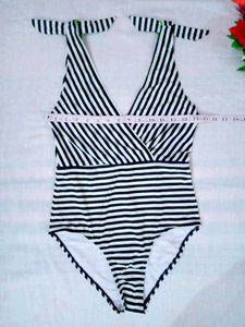 Striped Tie-Shoulder Swimsuit
