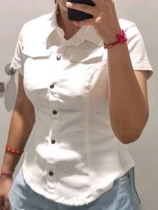 Stylish White Denim Shirt