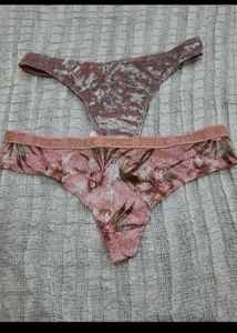 PINK Floral & Velvet Thong Set