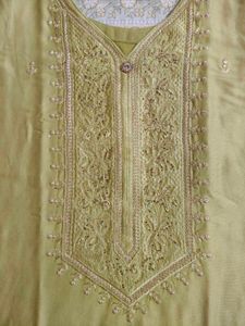 Lime green stitched salwar suit