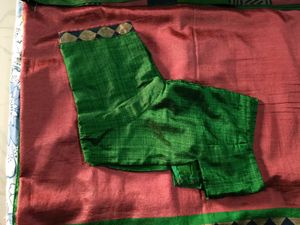 GentlyUsed CottonSilk Saree-RustBlackGreenStripes