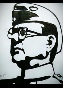 Black And White Potrait Of Subhash Chandra Bose