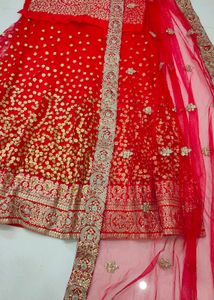 Red Heavy Embroidery Sequence Work Lehenga Choli.