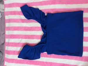 Blue Knotted Crop Top