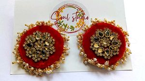 Red Velvet Kundan Stud Earrings