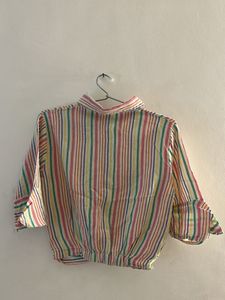 Striped Button-Down Crop Shirt