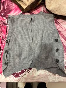Gray Knit Vest with Button Detail
