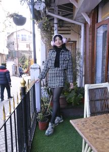 Black Tweed Jacket And Skirt Set