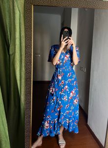 Floral V-Neck Ruffle Midi Wrap Dress
