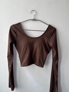 Brown Long Sleeve Crop Top
