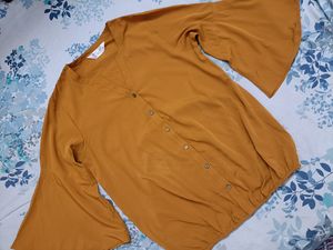 Mustard Yellow Flare Sleeve Top Women