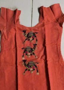 Peach Kurta With Camel Embroidery