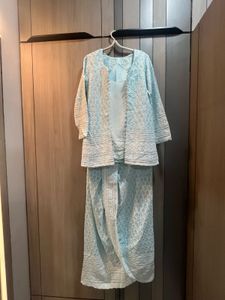 Pastel Blue Lucknowi Shifli Jacket &amp; Dhoti Set