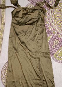 Silky Olive Green Dress 👗🎀