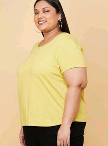 MAX Plus Size Women Round Neck Yellow T-Shirt