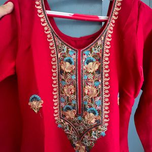 Beautiful Stiched Red Suit With Plazo