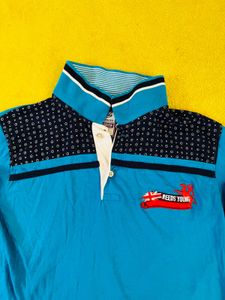 &#34;Young Full Sleeve T-Shirt-Blue with Black Accents