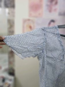 Cute Blue Polka Dot Ruffle Top