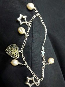 Charming Silver-Toned Pearl & Star Bracelet