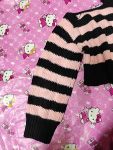 Pink &amp; Black Striped Alt Scene Sweater