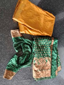 Green &amp; Gold Silk Blend Saree