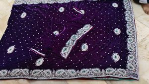 Purple Velvet Embellished saree with blouse 😍