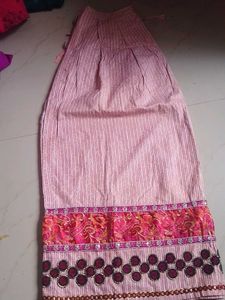 Pink Striped Skirt with Embellishments
