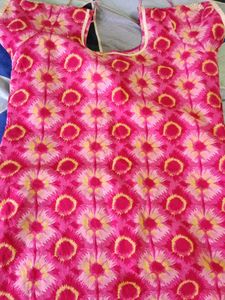 Pink Floral chikankari kurta with white dupatta