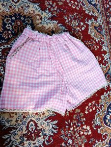 Pink Gingham Shorts with Lace Trim