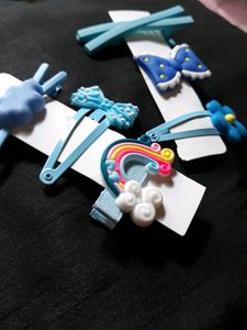 Blue Aesthetic Flower Bow Cloud Rainbow Clips