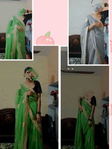 Green &amp; Gold Embellished Saree