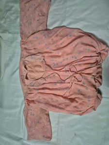 Peach Polka Dot Chiffon Top with Neck Tie