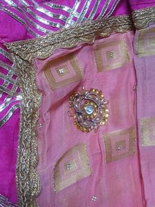Orange &amp; Gold Saree with pink border