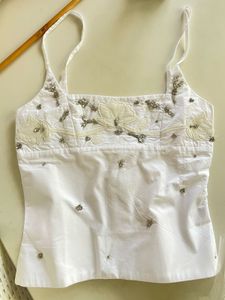 ZARA White Embellished Cami Top