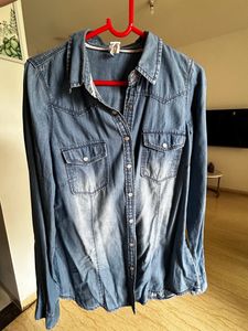 Shaded Denim Look Cotton Shirt For Girls