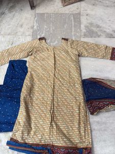 Cream &amp; Blue Indian Salwar Kameez Suit Set