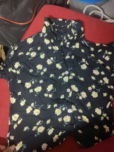 Black Printed Crop Shirt