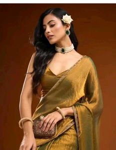 Elegant Gold Saree with Embellished Border