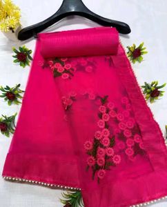 Elegant Pink Floral Net Dupatta
