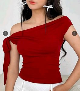 Red One-Shoulder Tie up Top