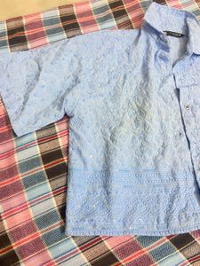 Light Blue Textured Short Sleeve Shirt