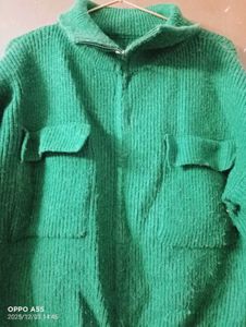Green Knit Zip-Up Cardigan