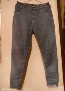 Gray Frayed Hem Jeans