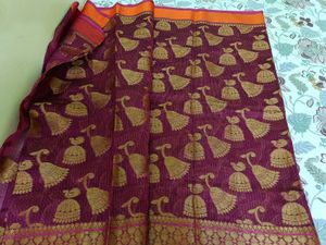 Purple Cotton Saree With Blouse 💜✨
