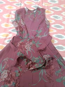 Mauve And Grey A Line Dress
