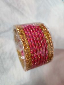 Title: Elegant Pink and Gold Bangles – Size 2-4