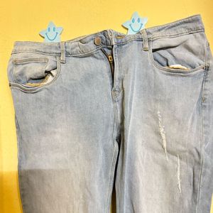 Blue Denim Ripped Jeans Ankle Length