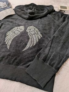 Y2K Pink rose Velvet Angel Wing Hoodie