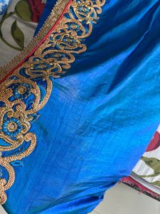 Blue Saree With Designer Blouse (never Used)