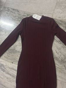 Burgundy Ribbed Bodycon Midi Dress